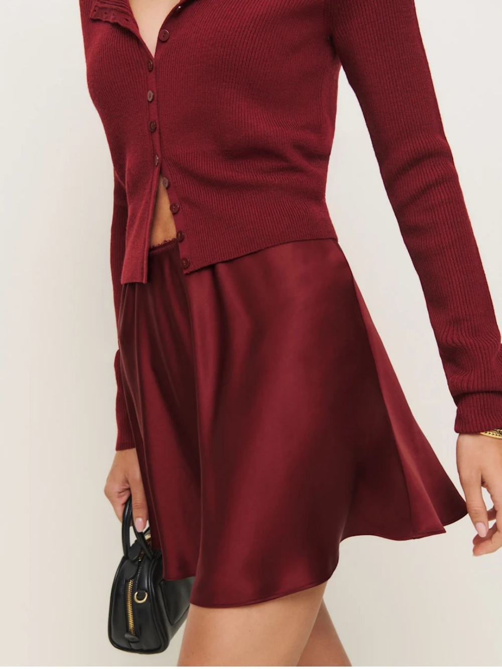 Reformation Wine Red Satin Mini Skirt